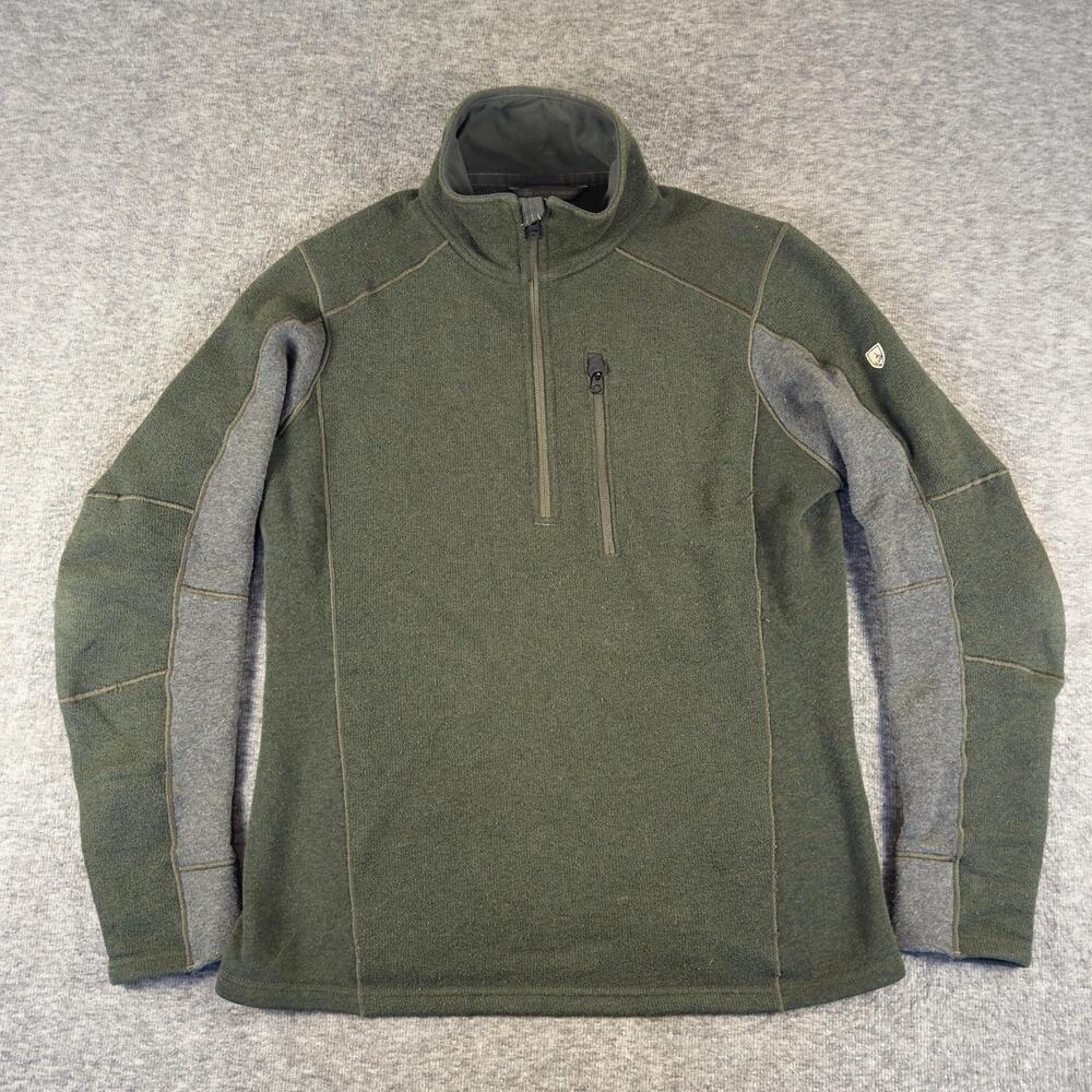 Kuhl Interceptr Sweater Mens Small Green 1/4 Zip Mock Neck Fleece Knit Pullover